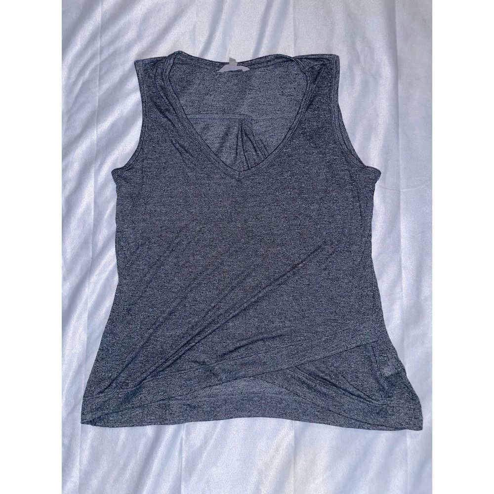 Athleta Women's Size L Heather Gray Criss Cross Hem V - Neck Tank Top
